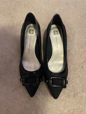 Anne Klein Black Pointed Toe Flats with Buckle Accent